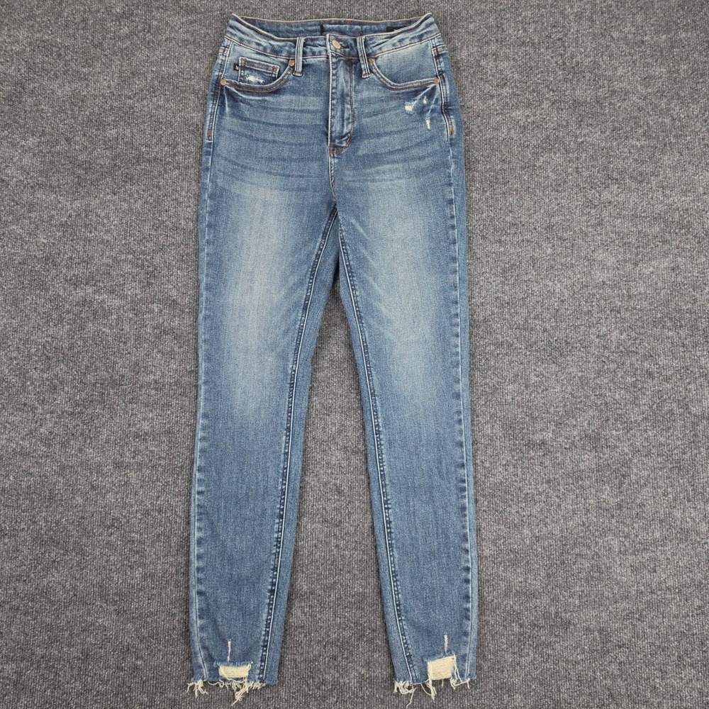 Judy Blue Skinny Fit Jeans Women's 5/ 27 Frayed Hem Blue Med Wash Mid Rise Blue